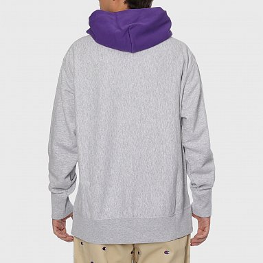 Толстовка Champion Reverse Weave Contrast Hoodie Logo Script, цвет серый, артикул 215164-EM004