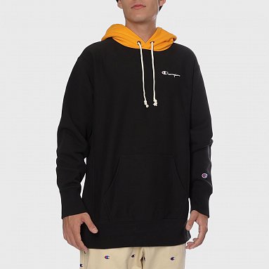 Толстовка Champion Reverse Weave Contrast Hoodie Logo Script черный, артикул 215164-KK001