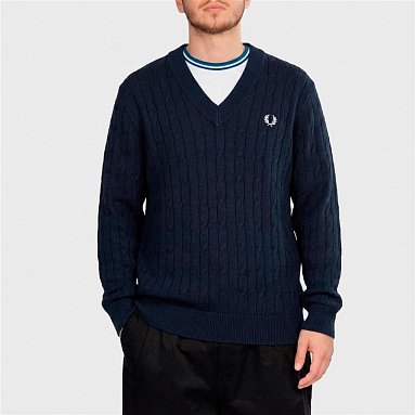 Свитер Fred Perry Cable Knit V-neck Jumper синий, артикул K2321-608